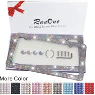 💎 runone 2 pack rhinestone license plate frames: sparkly & cute diamond car holder set for women & girls. stylish crystal bling covers in white - gift box included! logo