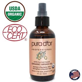 img 1 attached to 🌿 PURA D'OR Organic Moroccan Argan Oil (4oz / 118mL) USDA Certified 100% Pure Cold Pressed Virgin Premium Grade: Effective Moisturizer for Dry & Damaged Skin, Hair, Face, Body, Scalp & Nails