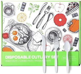 img 4 attached to 🍽️ 360-Piece Heavy Duty Disposable Plastic Cutlery Set - White Combo with 180 Forks, 120 Spoons, and 60 Knives