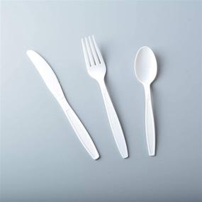 img 1 attached to 🍽️ 360-Piece Heavy Duty Disposable Plastic Cutlery Set - White Combo with 180 Forks, 120 Spoons, and 60 Knives