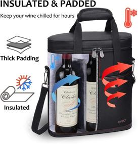 img 3 attached to Tirrinia Insulated Wine Carrier - 3 Bottle Travel Cooler Tote Bag with Handle and Shoulder Strap, Black