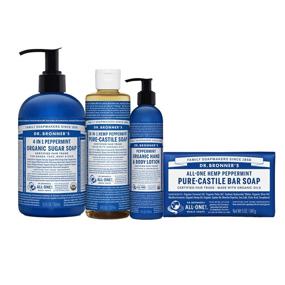 img 4 attached to Dr. Bronner's Peppermint Gift Set - 4-Piece Bundle with 12 oz Sugar Soap, 8 oz Pure-Castile Liquid Soap, 8 oz Lotion, and 5 oz Bar Soap