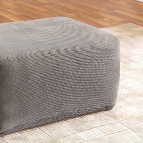 img 2 attached to 🛋️ SureFit Home Décor SF45540 Stretch Pique Box Cushion Ottoman Covers Slipcover – Form Fit, Polyester/Spandex, Machine Washable, One Piece, Gray Color, 1