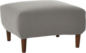 img 4 attached to 🛋️ SureFit Home Décor SF45540 Stretch Pique Box Cushion Ottoman Covers Slipcover – Form Fit, Polyester/Spandex, Machine Washable, One Piece, Gray Color, 1