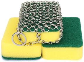 img 4 attached to 🧽 Efficient NKTM Stainless Steel Chainmail Scrubber with Sponges - Ideal for Cleaning Cast Iron Pans, Skillets, and Dutch Ovens