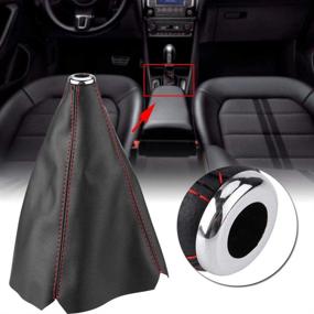 img 2 attached to 💼 Premium PU Leather Auto Manual Gear Shift Knob Boot Dust Cover with Bold Black & Bright Red Stitching