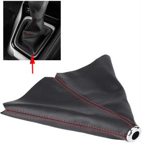 img 3 attached to 💼 Premium PU Leather Auto Manual Gear Shift Knob Boot Dust Cover with Bold Black & Bright Red Stitching