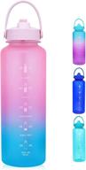 🏃 duiera 40oz water bottle motivational with time marker & straw leakproof tritan bpa free water jug for fitness, gym, and outdoor sports - light pink/green логотип