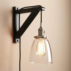 img 1 attached to 🛋️ Rustic Wall Sconce with On Off Switch - Pathson Plug in Wall Light, Industrial Bedside Wall Lamp Fixtures for Living Room, Bedroom, TV Wall, Hotel (Brushed Steel)