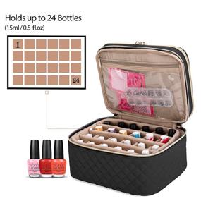 img 2 attached to 💅 YARWO Portable Double Layer Nail Polish Organizer Bag - Storage Case for 24 Bottles (15ml/0.5 fl.oz) Nail Polish and Nail Art Accessories - Black (BAG ONLY, PATENTED DESIGN)