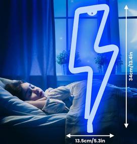 img 3 attached to 💡 LED Blue Lightning Neon Signs for Wall Decor with Dimmer and USB Charger. Illuminated Signs for Bedroom, Living Room, Party, Kids Room.