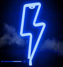 img 4 attached to 💡 LED Blue Lightning Neon Signs for Wall Decor with Dimmer and USB Charger. Illuminated Signs for Bedroom, Living Room, Party, Kids Room.