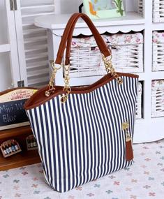 img 2 attached to 👜 Сумка из холста с полосатым дизайном в стиле уличной моды для женщин с одной плечевой лямкой от wenettion