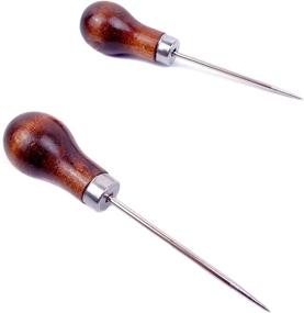 img 3 attached to 🧵 High-Quality MAGIKON 2PCS Wooden Handle Leather Stitching Sewing Awl Repair Tool for Optimal Results (One-Gourd)