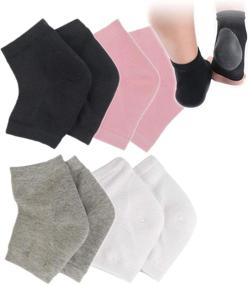 img 4 attached to 🧦 Moisturizing Heel Socks for Cracked Heels - Foot Cream for Dry, Cracked Feet - Gel Socks 4 Pair (Black, White, Pink, Gray)