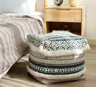 blue contemporary hand woven cotton linen pouf cover – boho style ottoman footrest cover for living room, bedroom, and under desk – unstuffed square floor cushion poufs logo