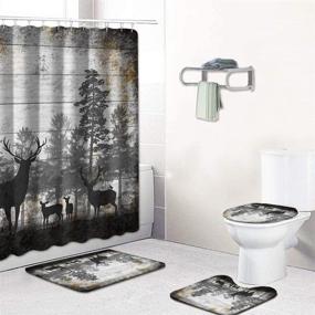 img 3 attached to Rustic Deer Family in Forest Shower Curtain Set - Complete Bathroom Décor with Non-Slip Rug, Toilet Lid Cover, Bath Mat, and 12 Hooks - Vintage Animal Waterproof Design by RnnJoile