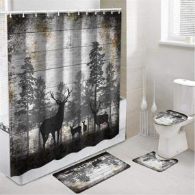 img 1 attached to Rustic Deer Family in Forest Shower Curtain Set - Complete Bathroom Décor with Non-Slip Rug, Toilet Lid Cover, Bath Mat, and 12 Hooks - Vintage Animal Waterproof Design by RnnJoile