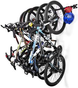 img 4 attached to 🚲 Wall Mount Bike Storage Rack for Garage Organization - Holds 5 Bicycles, Bike Hook with Helmet Holder, Adjustable Bike Hooks - Pack of 2