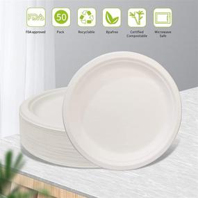 img 3 attached to 🍽️ Disposable Plates, 10 Inch/7.8 In, 50 Count - BBQ Plate, Compostable Paper Plates, Saint wei fei Natural Environmental Protection Disposable Paper Tray for Sugarcane Pulp - Biodegradable Paper Plate