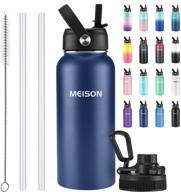 💦 32oz insulated water bottle with straw, 1 liter sports water bottle, reusable wide mouth vacuum flask, double wall, bpa-free stainless steel thermos (deep sea, 32oz) logo