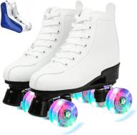 👟 high-top pu leather roller skates for women and men | shiny four wheels roller skates in white and black | roller skates for girls and boys logo