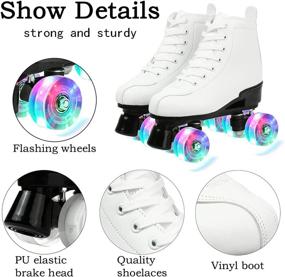 img 3 attached to 👟 High-top PU Leather Roller Skates for Women and Men | Shiny Four Wheels Roller Skates in White and Black | Roller Skates for Girls and Boys