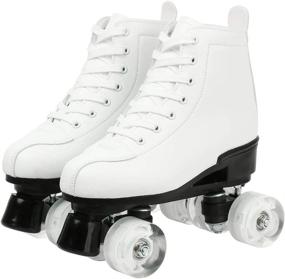 img 2 attached to 👟 High-top PU Leather Roller Skates for Women and Men | Shiny Four Wheels Roller Skates in White and Black | Roller Skates for Girls and Boys