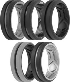 img 4 attached to 🔌 ThunderFit Silicone Wedding Rings for Men: Breathable 2-Layer, Engraved Middle - 8.2mm Width, 2.5mm Thick