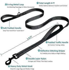 img 3 attached to 6ft Dog Leash with Padded Traffic Handle - Heavy-Duty Nylon Lead 🐾 for Training Control - Dual Handle Reflective Leash for Large and Medium Dogs (Black)