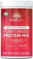 🍓 goldensource proteins: organic plant-based protein, strawberry, 1lb - 18 servings, with 22 vitamins & minerals, complete amino acid profile, gluten-free, soy-free, dairy-free, peanut-free - no added sugar logo