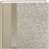 ivory on ivory pioneer embroidered scroll ribbon trimmed fabric cover photo album: elegant memories preserved logo