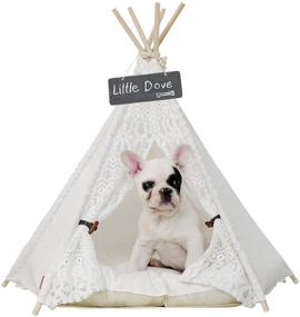 img 4 attached to 🐾 Pet Teepee Dog or Cat Bed - Portable Lace Style Tent & House - With Optional Cushion - Ideal for Puppies, Dogs, and Cats