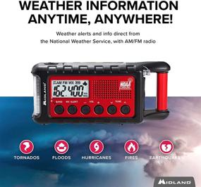 img 3 attached to 🆘 Спасательное крючковое метеорологическое радио Midland ER310 - Надёжное электропитание, аварийная мигающая лампа SOS, собачий свисток, сканирование и предупреждение о погоде NOAA (Красный/Чёрный)