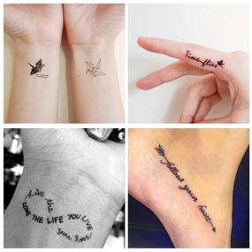 img 2 attached to 🌸 Everjoy Realistic Tiny Temporary Tattoos - 60 Pcs, Waterproof Quotes, Words, Lines, Flowers, Leaves, Artworks for Children, Adults, Ladies, and Gentlemen