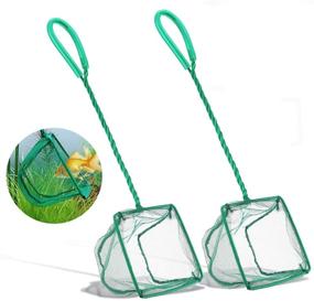 img 4 attached to 2 Aquarium Fish Nets - DSSPORT 4 Inch Fine Mesh Small Fish Catch Nets with Plastic Handle in Green Color