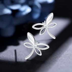 img 3 attached to 🦢 Women's Swanwave Dragonfly Earrings | Sterling Silver S925 | Teen Girls' Insect Stud Earrings