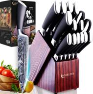 🔪 hoablorn damascus kitchen knife set: professional stainless steel knives with wooden block - ideal gift for housewarming & wedding logo