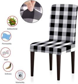 img 3 attached to 🪑 ColorBird Buffalo Check Spandex Chair Slipcovers Set of 4 - Universal Elastic Gingham Chair Protector Covers for Dining Room, Restaurant, Hotel, Banquet, Ceremony - Black/White Plaid Design