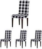 🪑 colorbird buffalo check spandex chair slipcovers set of 4 - universal elastic gingham chair protector covers for dining room, restaurant, hotel, banquet, ceremony - black/white plaid design logo