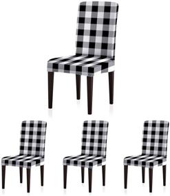 img 4 attached to 🪑 ColorBird Buffalo Check Spandex Chair Slipcovers Set of 4 - Universal Elastic Gingham Chair Protector Covers for Dining Room, Restaurant, Hotel, Banquet, Ceremony - Black/White Plaid Design