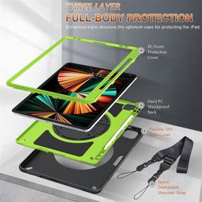 img 3 attached to 📱 GEEKSDOM iPad Pro 12.9 Case 2021 5th Generation - Military Grade Shockproof Cover, Pencil Holder, 360° Stand, Hand/Shoulder Strap - Green