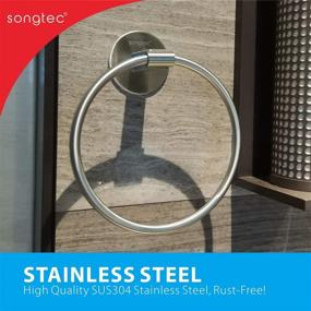 img 1 attached to Effortless Installation with Songtec Towel Ring: Self-Adhesive Stick On Hand 🔗 Towel Holder in Premium SUS304 Stainless Steel - Brushed Finish, No Drilling Required!