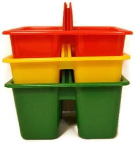 img 4 attached to 🎨 Set of 3 Small Plastic Caddies with 3 Compartments, Ideal for Kids Arts & Crafts