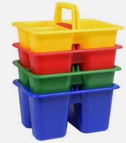 img 3 attached to 🎨 Set of 3 Small Plastic Caddies with 3 Compartments, Ideal for Kids Arts & Crafts