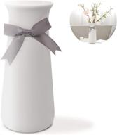 🎁 pudding cabin 9" h elegant white vase with bowknot design – decorative flower vase for housewarming, wedding gift & elegant home decor logo