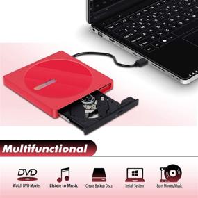 img 2 attached to 📀 Red Portable USB 3.0 CD/DVD Drive for Laptop - Slim DVD/CD-ROM Burner & Rewriter