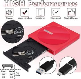 img 3 attached to 📀 Red Portable USB 3.0 CD/DVD Drive for Laptop - Slim DVD/CD-ROM Burner & Rewriter