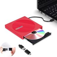 📀 red portable usb 3.0 cd/dvd drive for laptop - slim dvd/cd-rom burner & rewriter logo