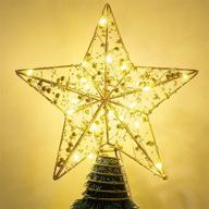 🌟 luxspire christmas star tree topper - warm star lighted with beaded xmas tree toppers - glittered star-shaped metal treetop - battery operated hollow star for christmas party bar decor - gold logo